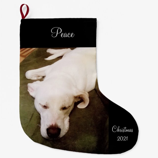 Cute Sweet Sleeping White Dog Large Christmas Stoc Stocking (Front)