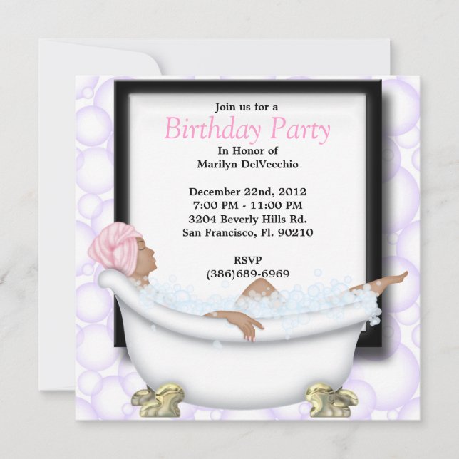 CUTE Sweet Spa Bath Massage and Beauty Party Invit Invitation (Front)