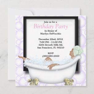 CUTE Sweet Spa Bath Massage and Beauty Party Invit Invitation