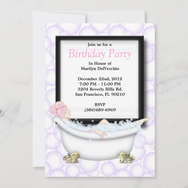 CUTE Sweet Spa Bath Massage and Beauty Party Invit Invitation (Front)