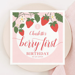 Cute Sweet Strawberry 1st Birthday Napkins