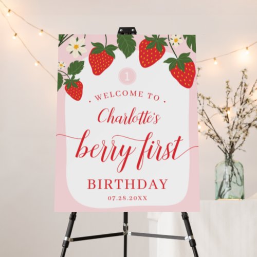 Cute Sweet Strawberry 1st Birthday Welcome Foam Board