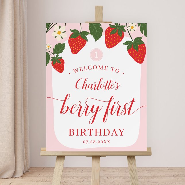 Cute Sweet Strawberry 1st Birthday Welcome Foam Board (Creator Uploaded)