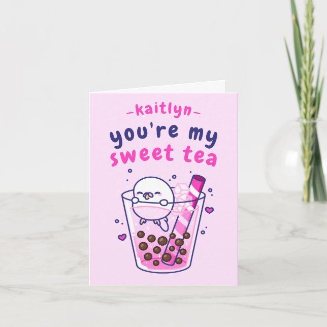Cute Sweet Tea Budgie Cartoon Valentine's Day Card (Front)