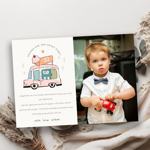Cute Sweet Time Ice Cream Truck Photo Birthday Thank You Card