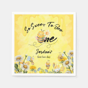 Cute Sweet To Bee One Wildflower 1st birthday Napkins