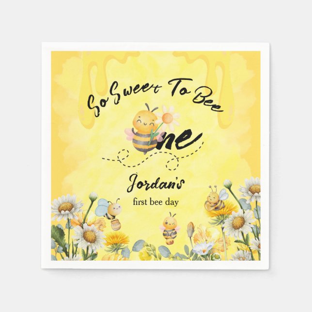 Cute Sweet To Bee One Wildflower 1st birthday Napkins (Front)