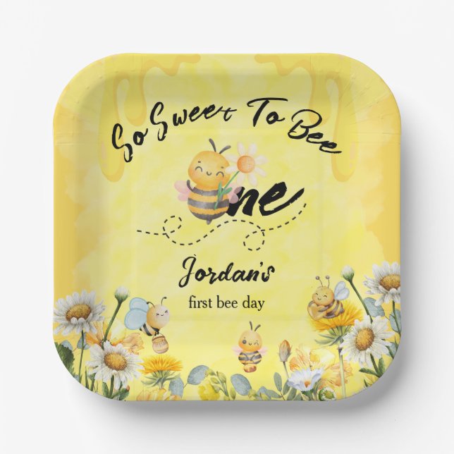 Cute Sweet To Bee One Wildflower 1st birthday Paper Plates (Front)