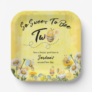 Cute Sweet To Bee Two Wildflower 1st birthday Paper Plates