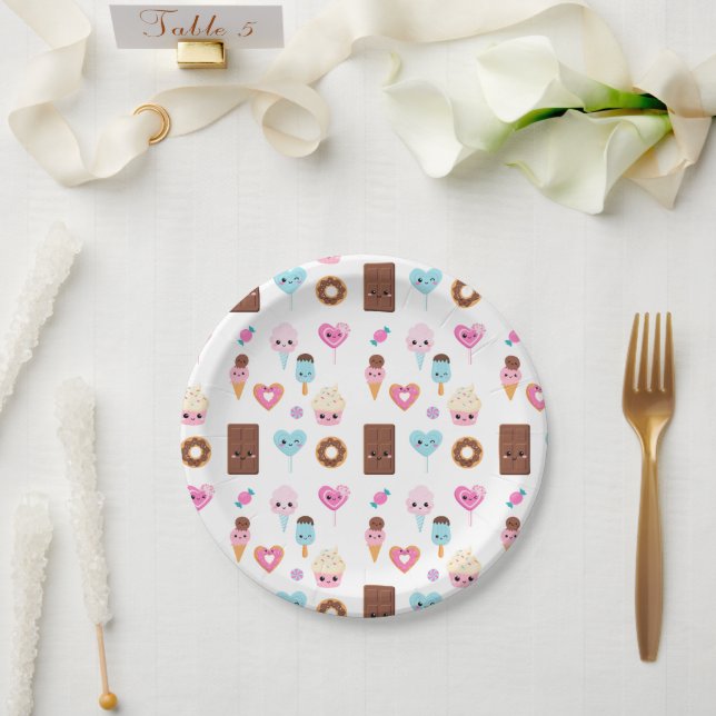 Cute Sweet & Treats Celebration Birthday Party Paper Plates (Wedding)