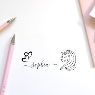 Cute Sweet Unicorn Custom Name Girls School Books Self-inking Stamp