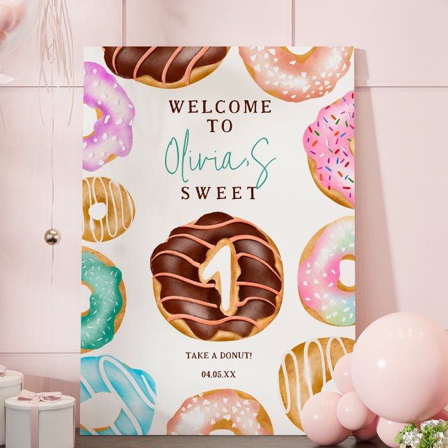  Cute Sweet watercolor donuts 1st birthday welcome Foam Board (Creator Uploaded)