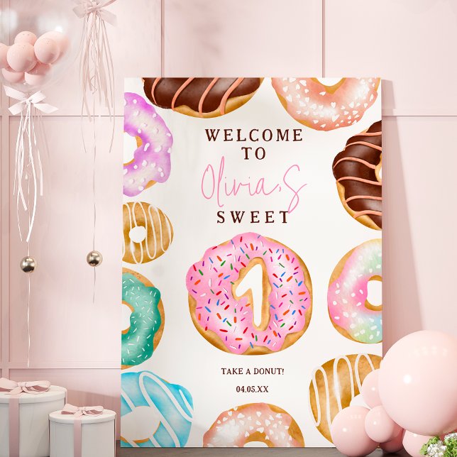  Cute Sweet watercolor donuts 1st birthday welcome Foam Board (Creator Uploaded)