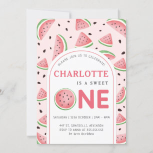 Cute Sweet Watermelon 1st Birthday Party Pink Invitation