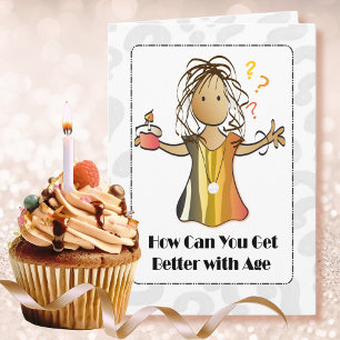 Cute Sweet Woman Ethnic Cartoon Happy Birthday Card