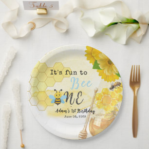 Cute Sweet Yellow Honey It's Bee One 1st Birthday Paper Plates