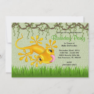CUTE Sweet Yellow Lizard Vines Jungle Birthday Invitation