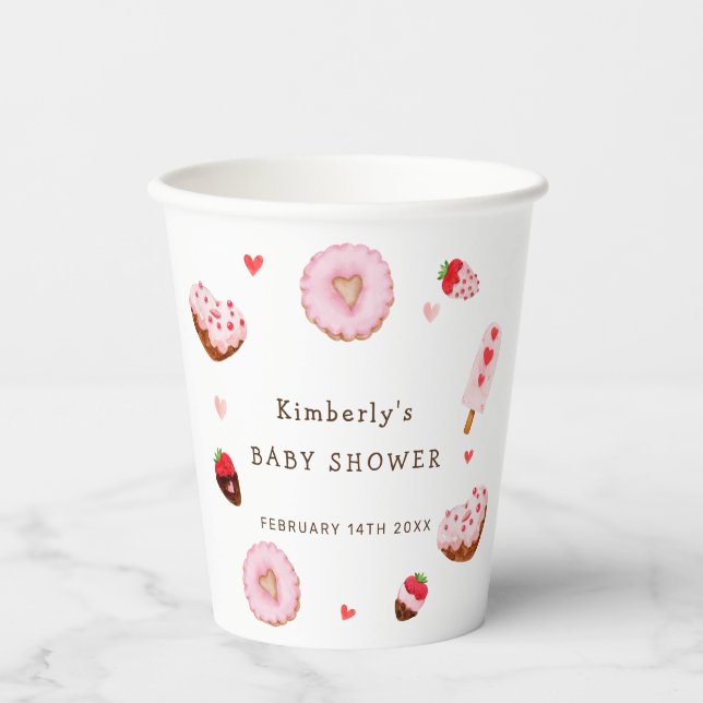 Cute Sweetheart Donuts Valentines Baby Shower Paper Cups (Front)