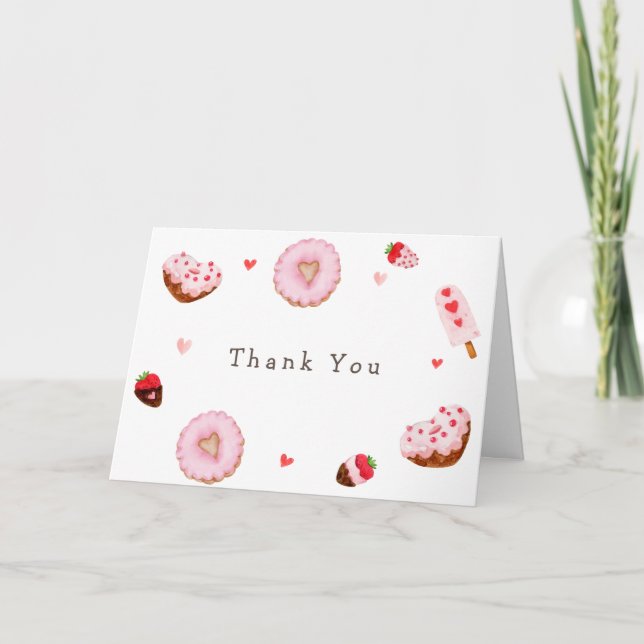Cute Sweetheart Donuts Valentines Baby Shower Thank You Card (Front)