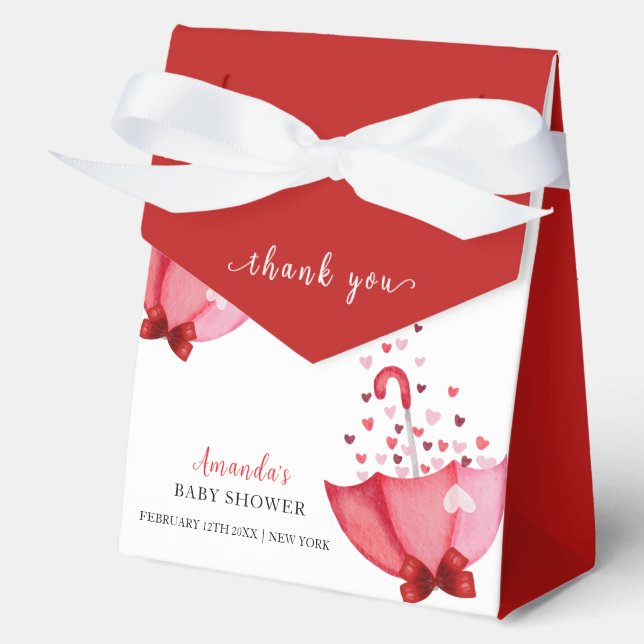 Cute Sweetheart Umbrella Bow Baby Shower Favor Boxes (Front)