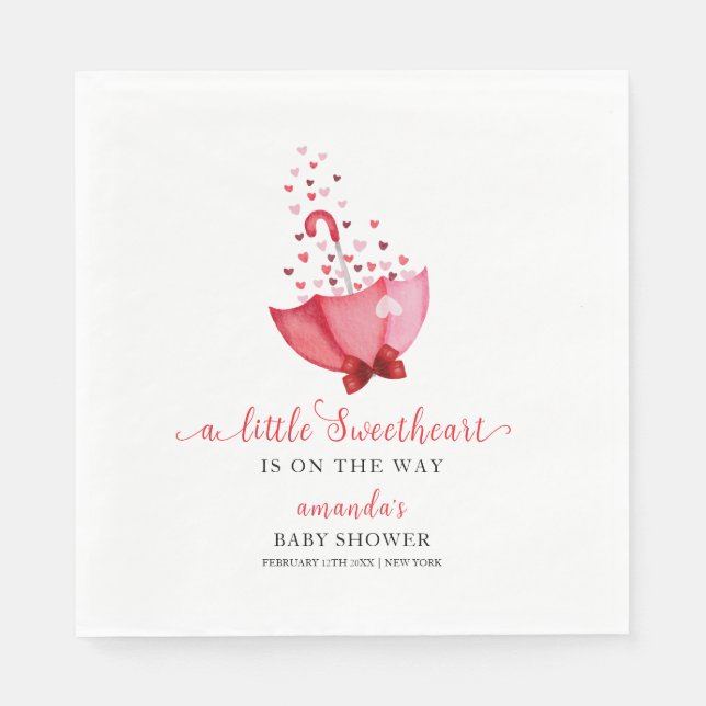 Cute Sweetheart Umbrella Bow Baby Shower Napkins (Front)