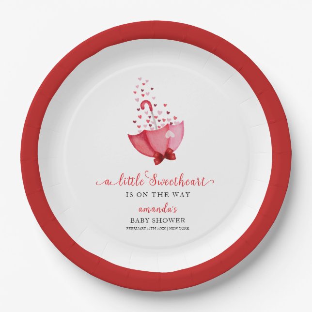 Cute Sweetheart Umbrella Bow Baby Shower Paper Plates (Front)