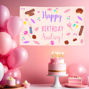 Cute sweets candy illustration kids birthday party banner