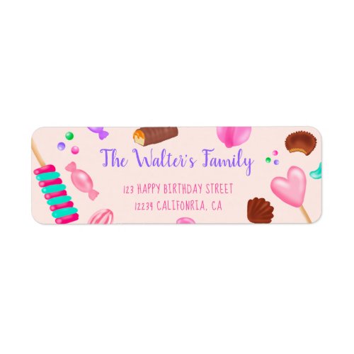 Cute sweets candy illustration kids birthday party label