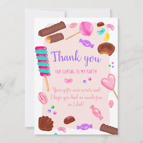 Cute sweets candy illustration kids birthday party thank you card