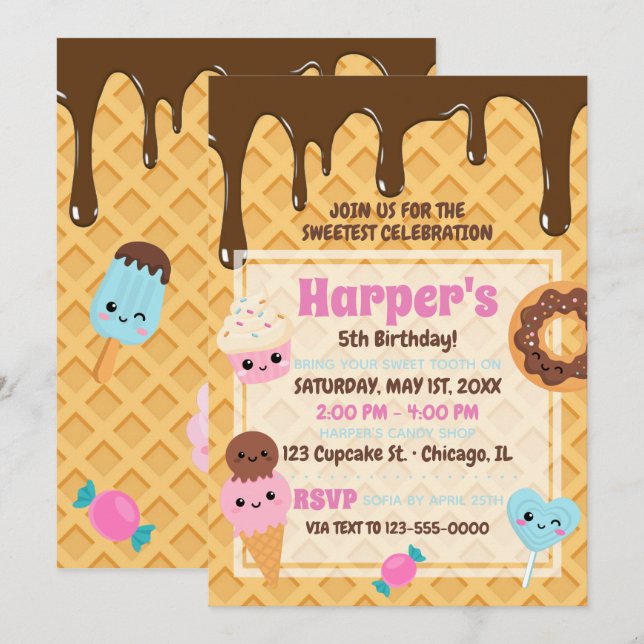 Cute Sweets Kawaii Birthday Party Invitation (Front/Back)