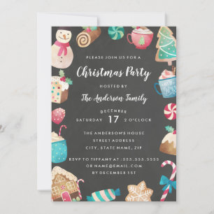 Cute Sweets Watercolor Christmas Party Invitation