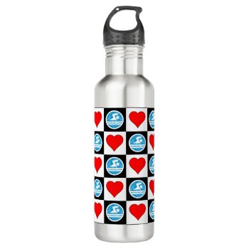 Cute Swim Pattern Swimmers And Hearts Swimming Stainless Steel Water Bottle by SoccerMomsDepot at Zazzle
