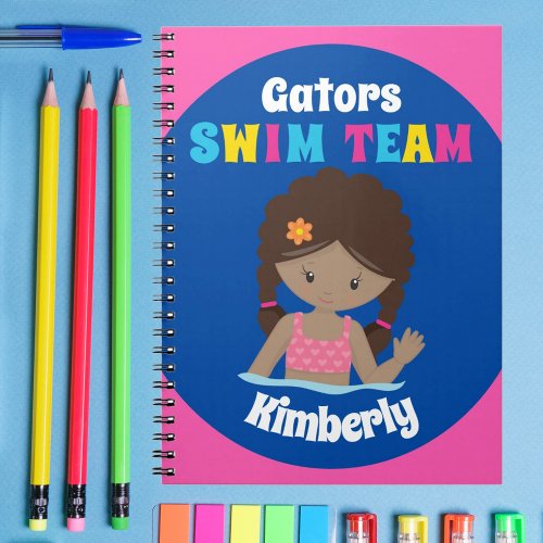 Cute Swim Team African American Girl Custom Notebook