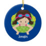 Cute Swim Team Girl Blue Monogram Kids Christmas Ceramic Ornament