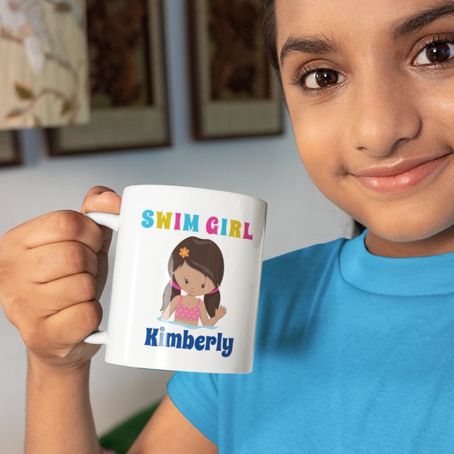 Cute Swim Team Girl Personalized Brunette Swimmer Coffee Mug (Creator Uploaded)