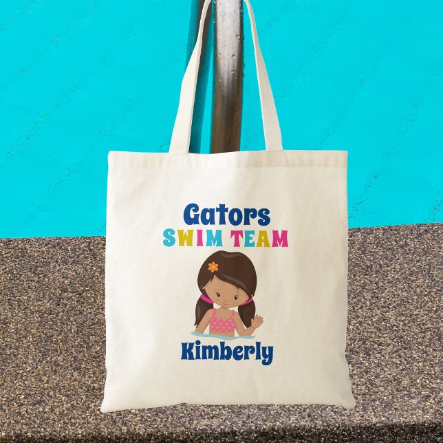 Cute Swim Team Girl Personalized Brunette Swimmer Tote Bag (Creator Uploaded)