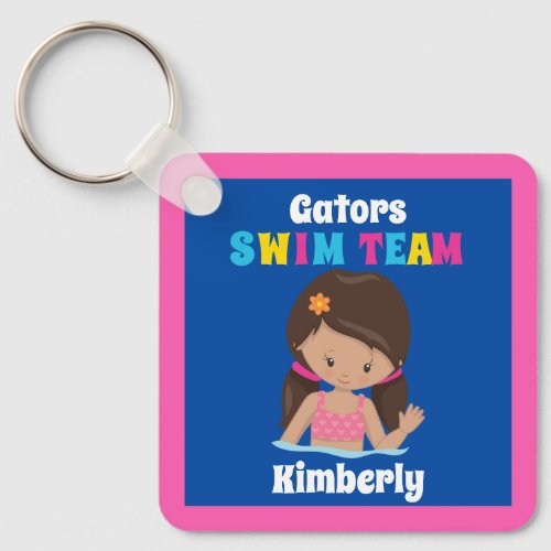 Cute Swim Team Girl Personalized Swimmer Pink Blue Keychain