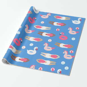 Cute Swimmer and Pool Float Wrapping Paper
