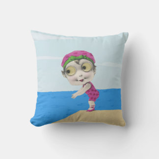 Cute Swimmer Girl Pink Suit Google Eyes Lake Outdoor Pillow