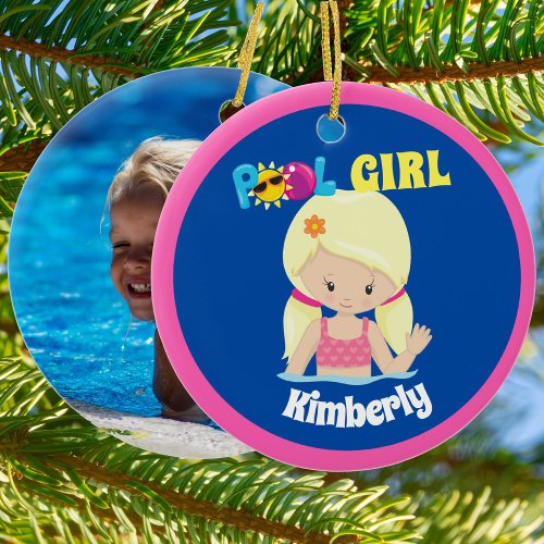 Cute Swimming Blonde Girl Custom Kids Pool Photo Ceramic Ornament