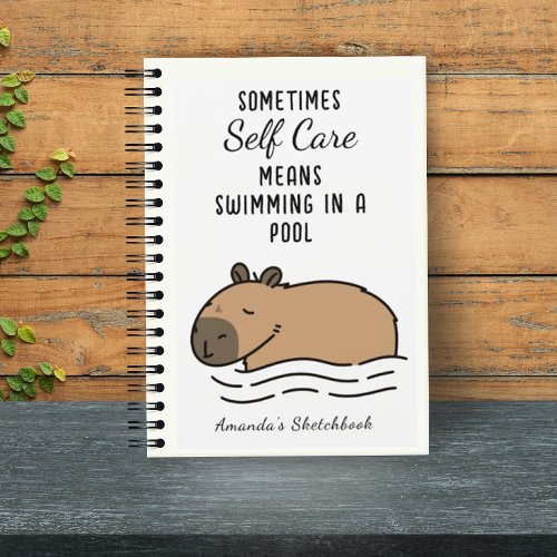 Cute Swimming Capybara Self Care Notebook