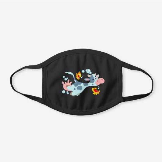 Cute Swimming Cartoon Cow and Fish Black Cotton Face Mask (Front)