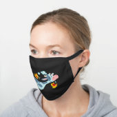 Cute Swimming Cartoon Cow and Fish Black Cotton Face Mask (Angled)