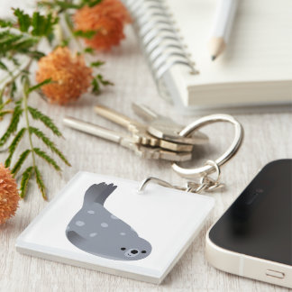 Cute Swimming Cartoon Harbor Seal Acrylic Keychain