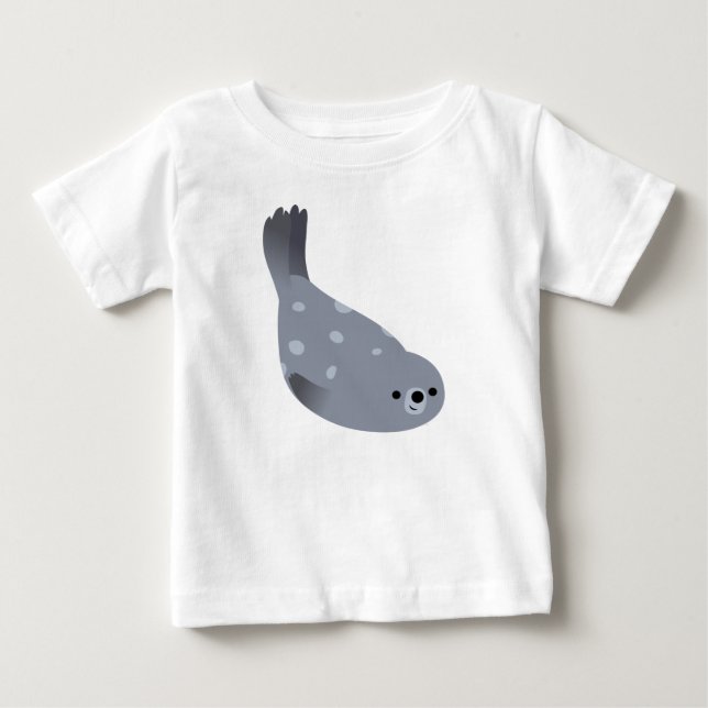 Cute Swimming Cartoon Harbor Seal Baby T-Shirt (Front)