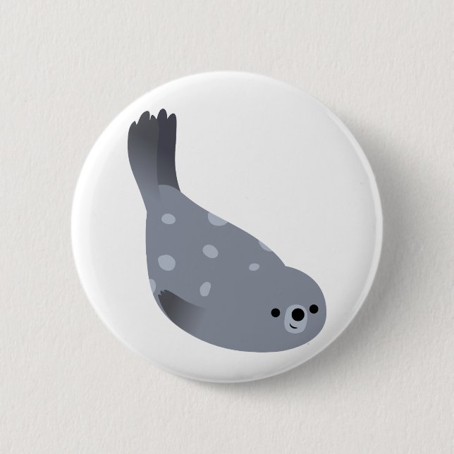 Cute Swimming Cartoon Harbor Seal Button Badge (Front)