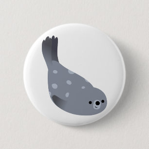 Cute Swimming Cartoon Harbor Seal Button Badge