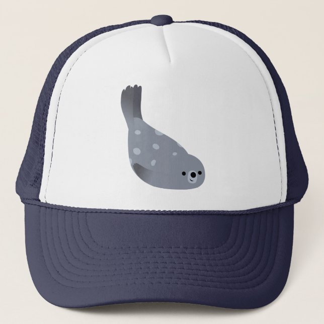 Cute Swimming Cartoon Harbor Seal Hat (Front)