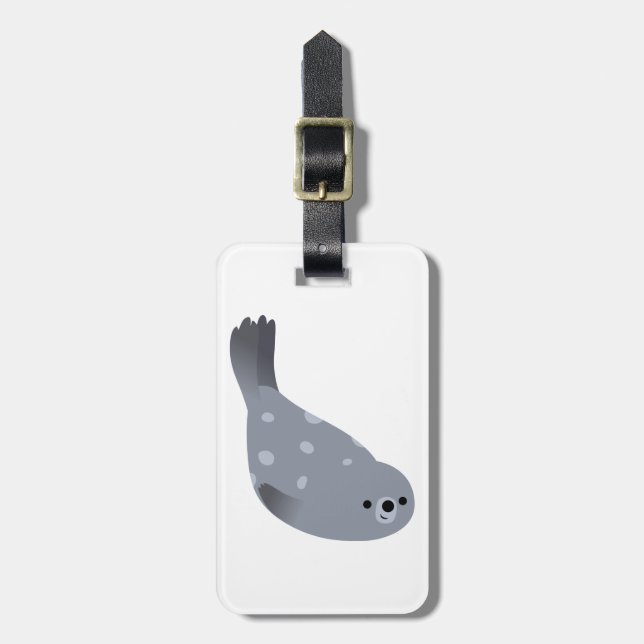 Cute Swimming Cartoon Harbor Seal Luggage Tag (Front Vertical)