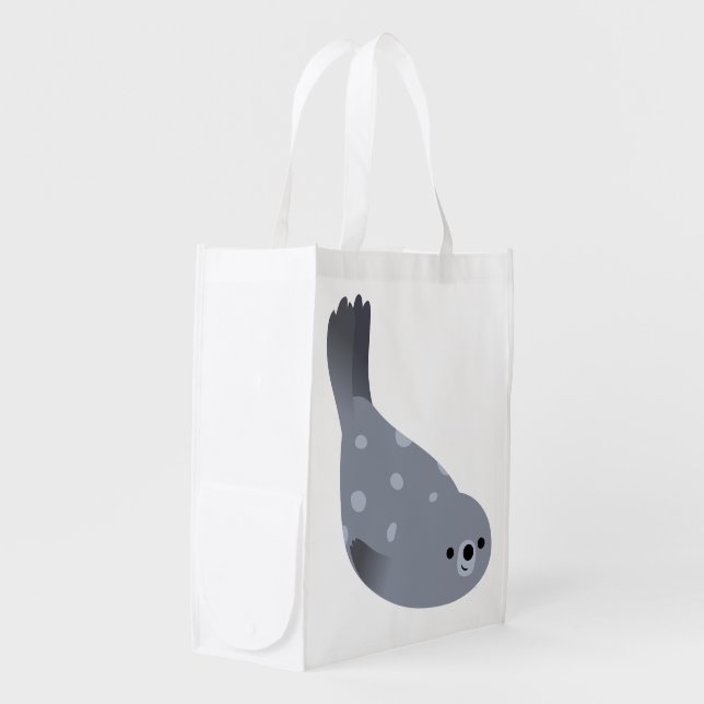 Cute Swimming Cartoon Harbor Seal Reusable Bag (Front Side)